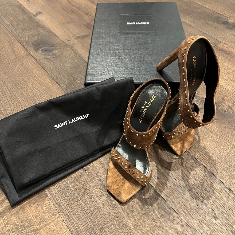 Saint Laurent Suede Mica Stud Mule Sandals Sz 6 (US)